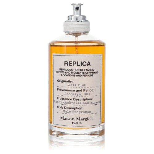 Replica Jazz Club by Maison MargielaEau De Toilette Spray (Unisex Tester) 3.4 oz 3.4 oz / 100 ml / Alcohol, Amber, Woody, Aldehyde, Oils
