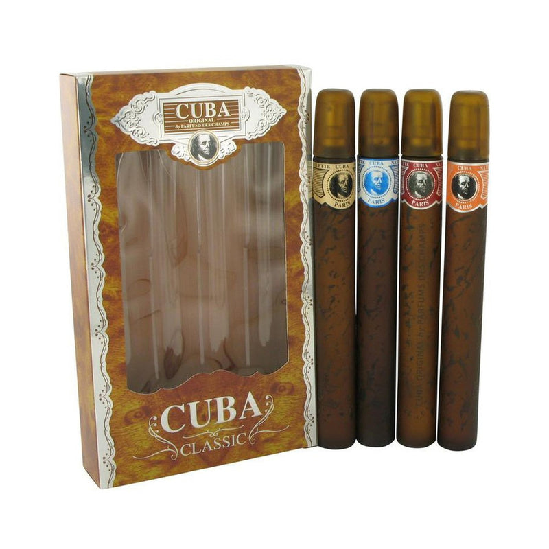 Coffret cadeau Cuba Gold par Fraglixe - L\'ensemble de variétés Cuba comprend les quatre vaporisateurs de 1,15 oz, Cuba Red, Cuba Blue, Cuba Gold et Cuba Orange