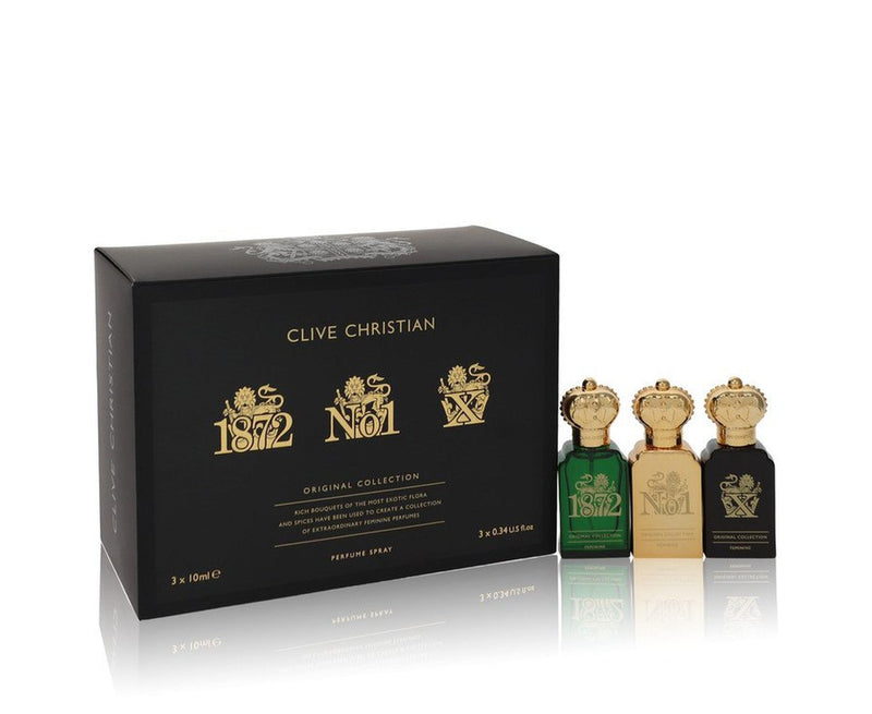 Clive Christian X by Clive ChristianGift Set -- Travel Set Includes Clive Christian 1872 Feminine, Clive Christian No 1 Feminine, Clive Christian X Feminine all in .34 oz Pure Perfume Sprays