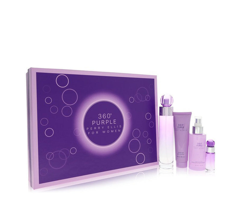 Perry Ellis 360 Purple by Perry EllisGift Set -- 3.4 oz Eau De Parfum Spray + .25 oz Mini EDP Spray + 4 oz Body Mist Spray + 3 oz Shower Gel