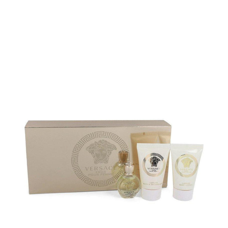 Versace Eros by Versace Gift Set -- .17 oz Mini EDP + .8 oz Shower Gel + .8 oz Body Lotion