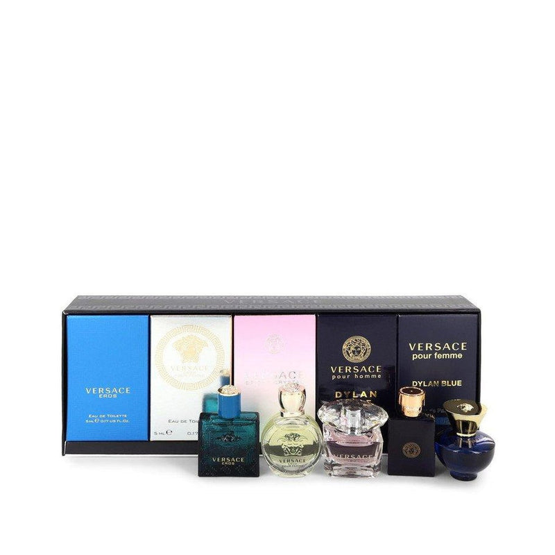 Versace Eros by Versace Gift Set -- The Best of Versace Men's and Women's Miniatures Collection Includes Versace Eros, Versace Pour Homme Dylan Blue, Versace Pour Femme Dylan Blue, Bright Crystal and Versace Eros Pour Femme